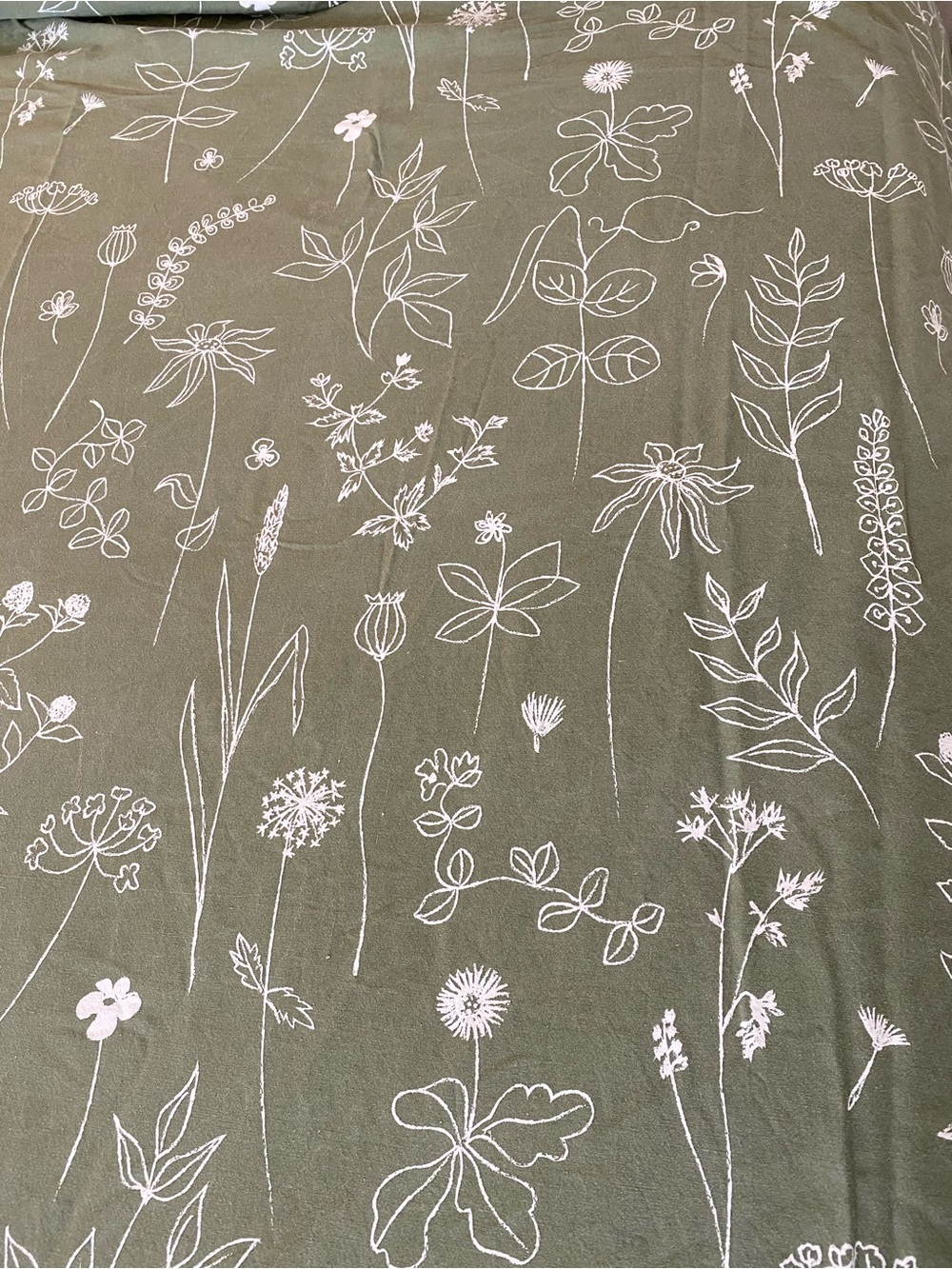 IKEA Olive Green Duvet Cover with White Botanical Print